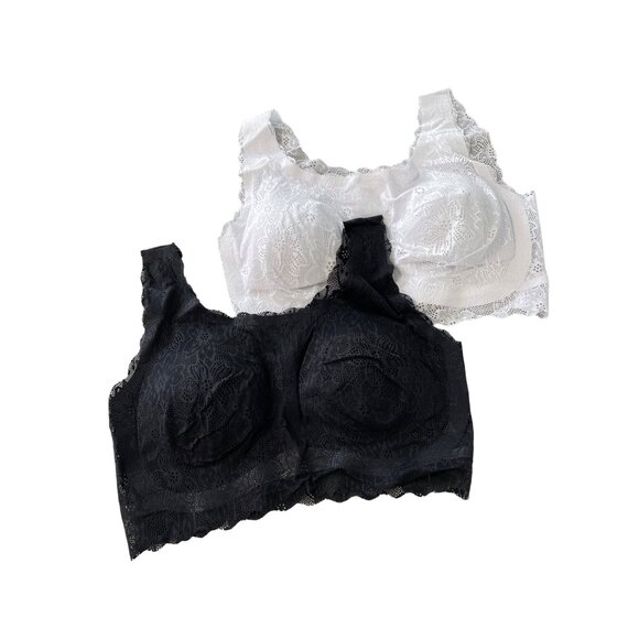 Rhonda Shear 2 Pack Lace Body Bra Size Medium Floral Black White Intimate 544.6 - Picture 2 of 9